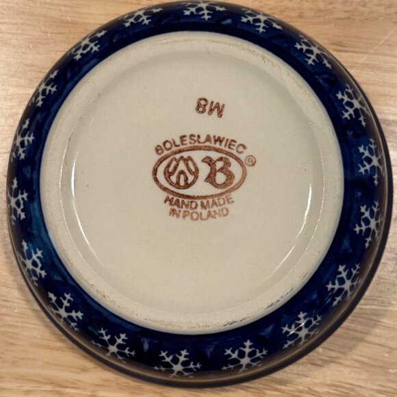 Boleslawiec Handmade SNOWFLAKES Cereal Bowl & Salad Plate Blue and White - Picture 5 of 8